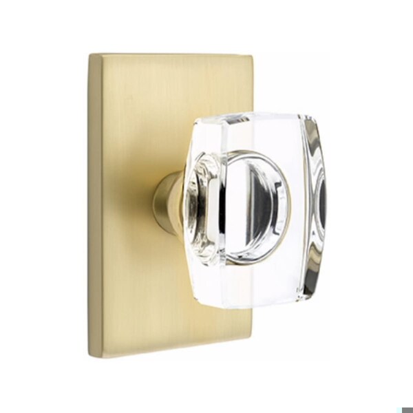 Emtek Windsor Crystal Knob 2-3/8 in Backset Privacy w/Modern Rectangular Rose for 1-1/4 in to 2 in Door 5212WSUS4 - main